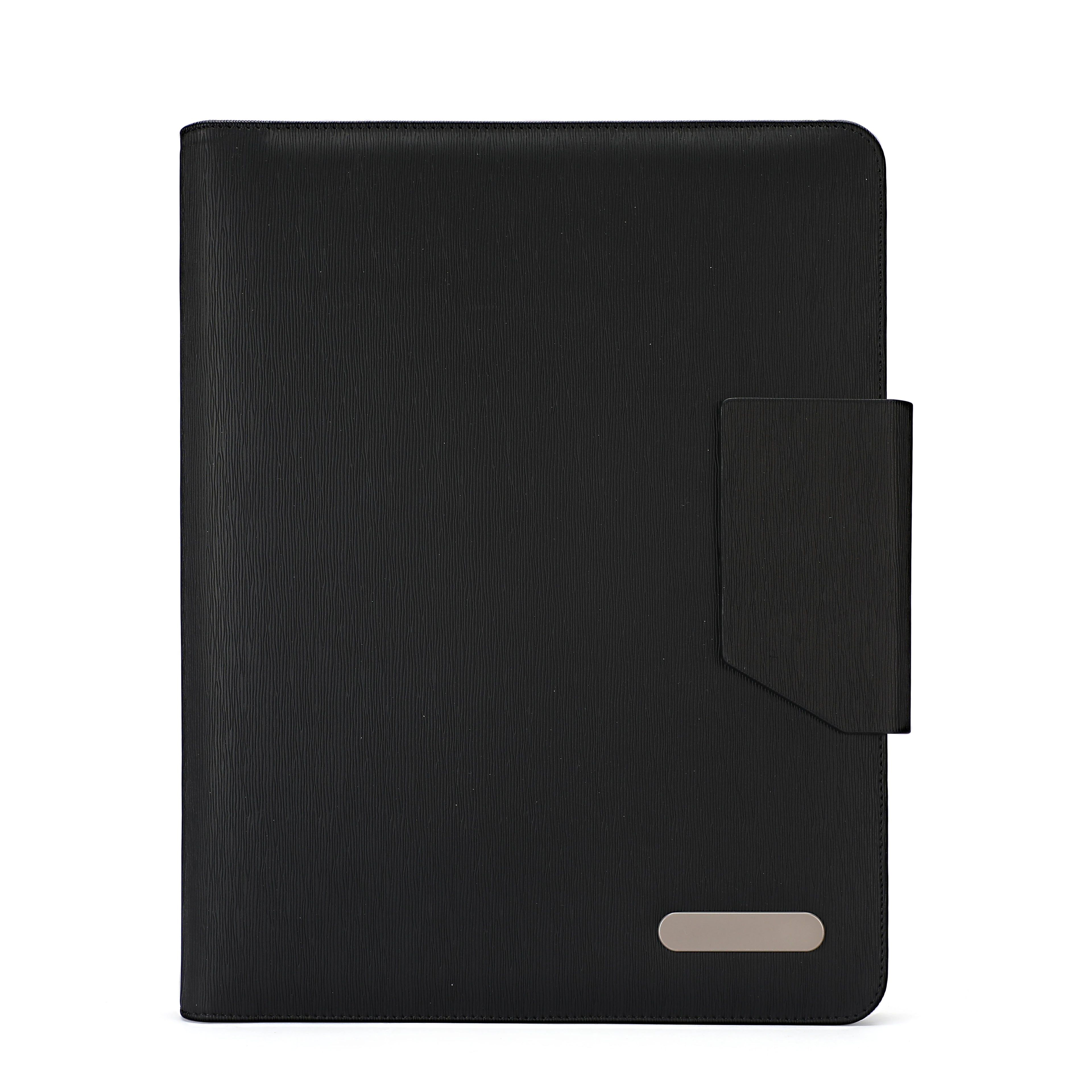 A4 Custom PU Leather Conference Organiser Portfolio File Folder with Power Bank for Presentations