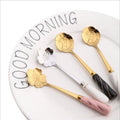Elegant Stainless Steel Flower Spoon Metal Coffee Dessert Stirring Spoon with Ceramic Handle