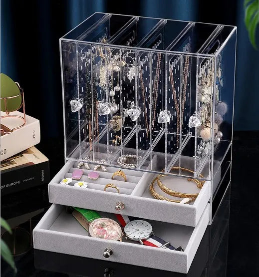 Transparent Plastic Earrings Studs Necklaces Jewelry Storage Box Large Capacity Hair Ornaments Jewelry Gifts Display