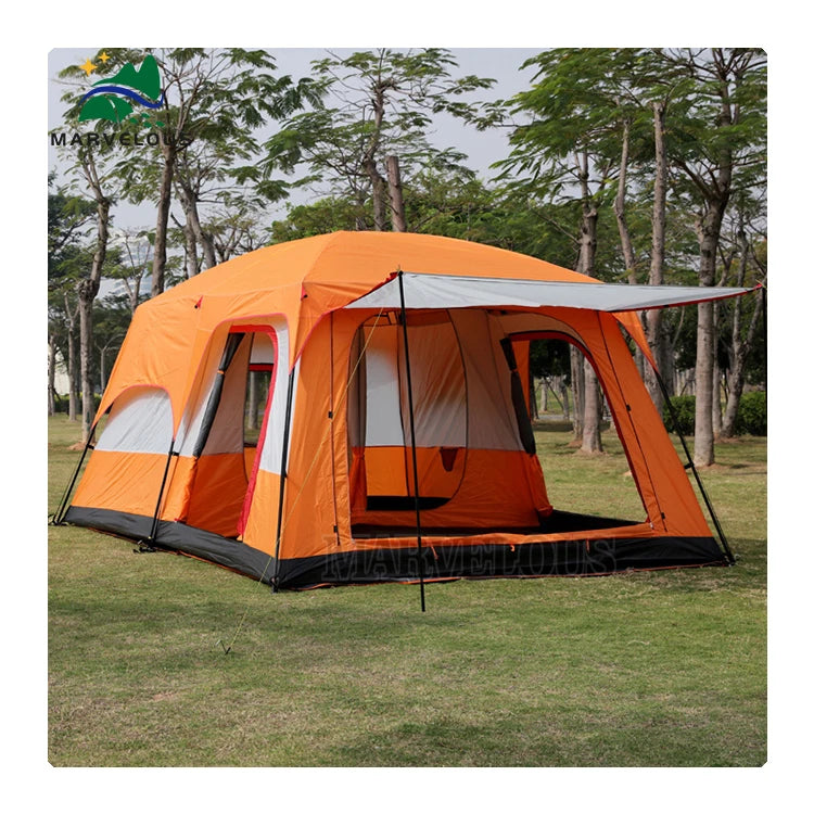 Wholesale Outdoor Camping Tent for 5-8 People Family Tent Sun Rain Protection Two Bedrooms Oxford Fabric Mesh Layer Structure