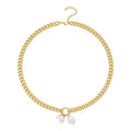 High Quality 18K Gold Plated Stainless Steel Jewelry Natural Pearl Pendant Thick Cuban Chain Necklaces P213208