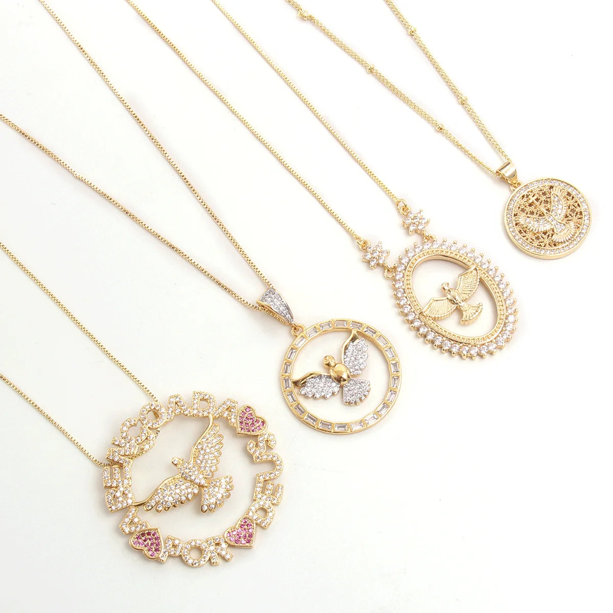 18k Gold Plated Wholesale Brass Zircon Religious Fashion Jewelry Personalized for Women/Men Choker Bird Eagle Pendant Necklaces
