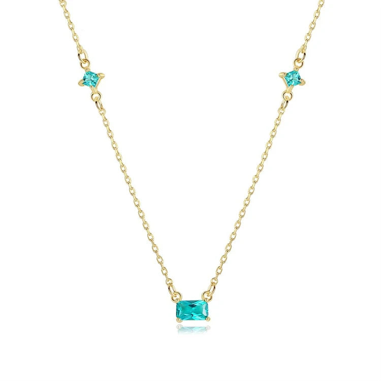 Luxury Fine Jewelry Square Shape Olive Emerald Gemstone Pendant 925 Sterling Silver 18k Gold Plated Necklace for Women