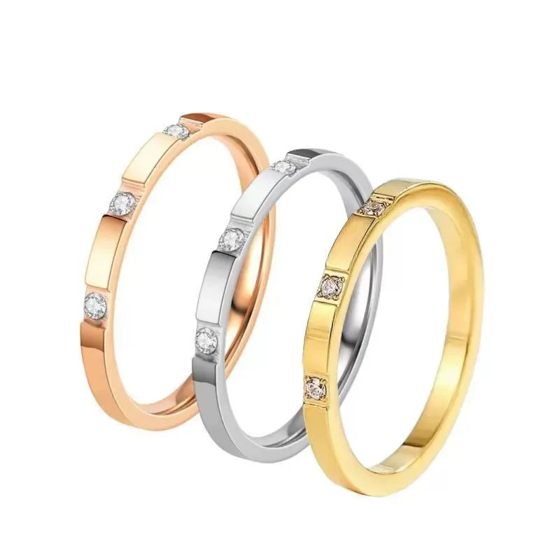 Fashion Stainless Diamond Ring for Women Tail Joint Ring Simple Wedding Couple Tail Width 2mm Stackable Thin Circle Ring