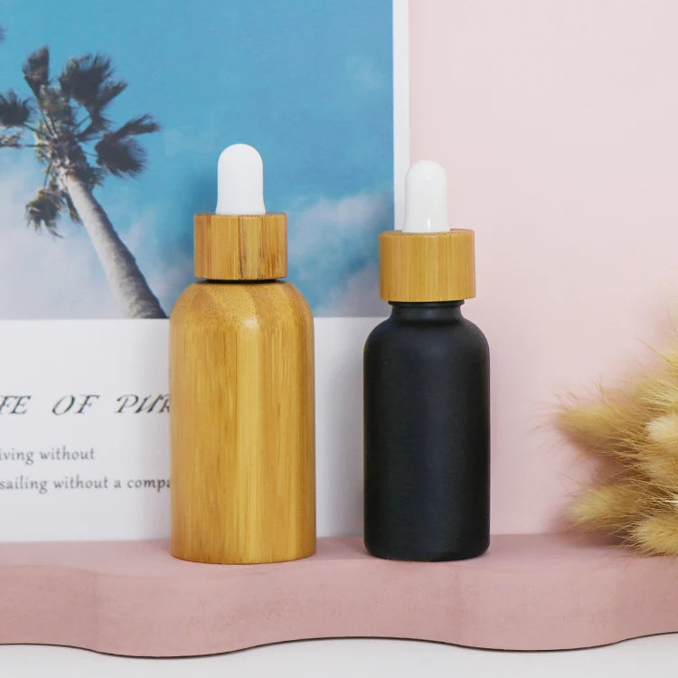 30ml Bamboo Matte Black Essential Oil Glass Dropper Bottle Free Sample
