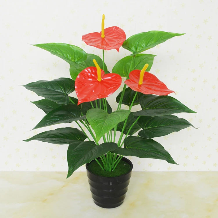 New Faux Bonsai Flowers High Simulation Plastic Potted Plant Artificial Anthurium Andraeanum for Home Office Wedding Decoration