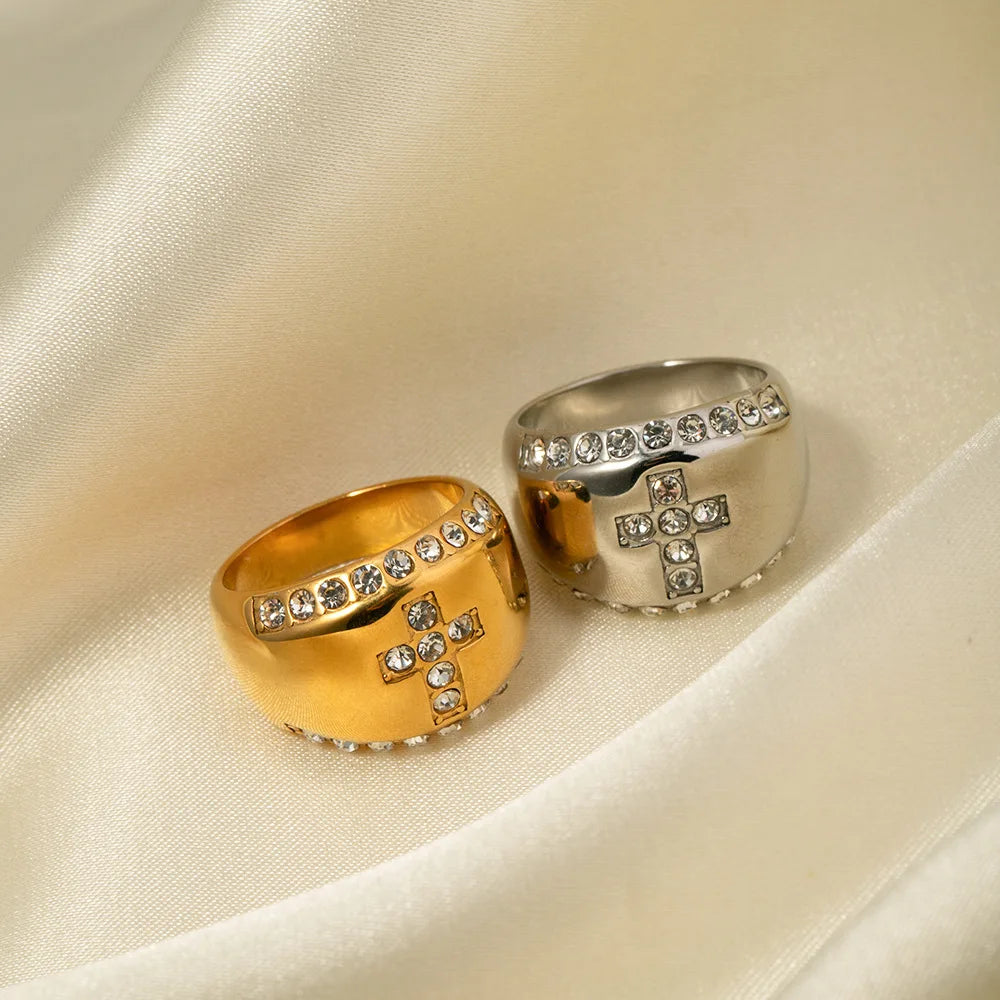 New INS Trendy 18K Gold Plated Stainless Steel Ring Jewelry Gift Double Layer Bead Chain Opening Rings for Girls