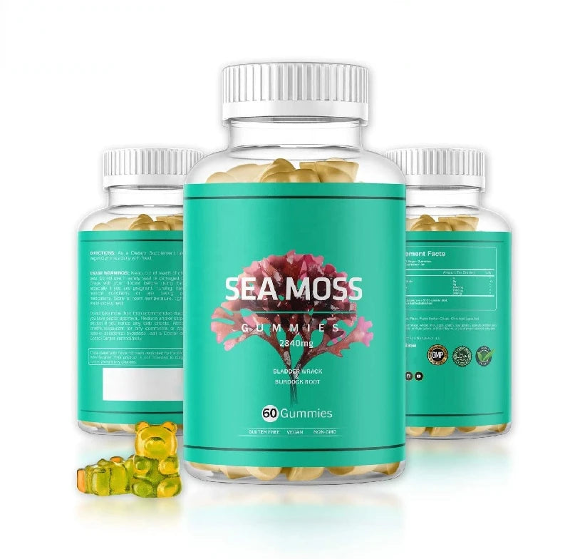 OEM ODM Gluten Free Organic Sea Moss Gummies Bladderwrack And Burdock Root Vegan Gummies For Kids and Adults