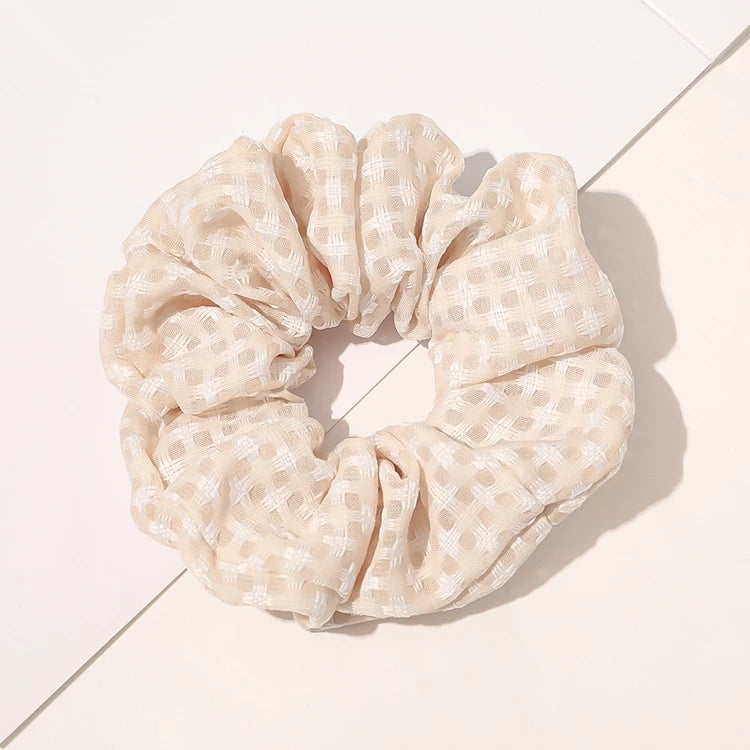 MIO Women Hair Accessories Solid Color Plaid Elastic Pony Tail Holder White Vendors for Velvet Hair Scrunchies