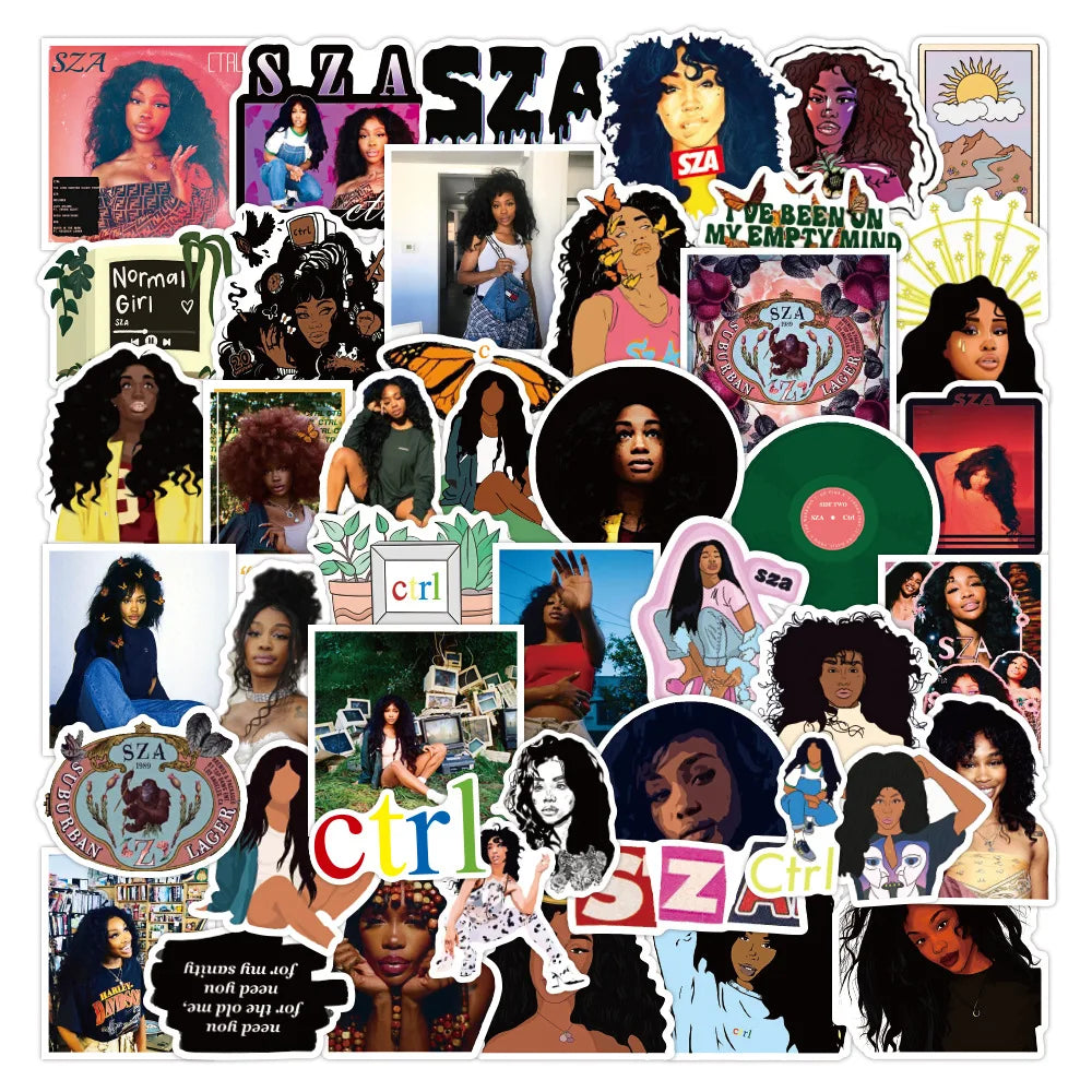 50PCS USA Singer SZA Sticker Vinyl Laptop Luggage Skateboard Guitar Bumper Cool Waterproof Decals