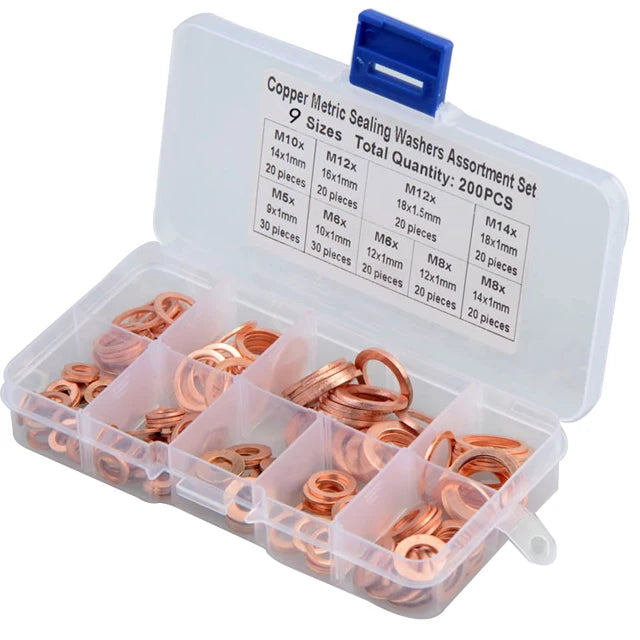 200PCS Cross Border Foreign Trade Supply Red Copper Oil Seal Plain Washer Red Copper Gasket Combination Set