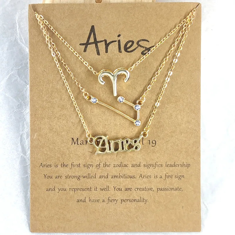 2025 New Retro Symbol Letter 12 Zodiac Necklace Diamond Gold Plated Necklace for Women