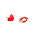 Wholesale 925 Sterling Silver Peach Red Enamel Heart Lip Stud Earring Fashion Earrings Jewelry China Manufacturer Supplier