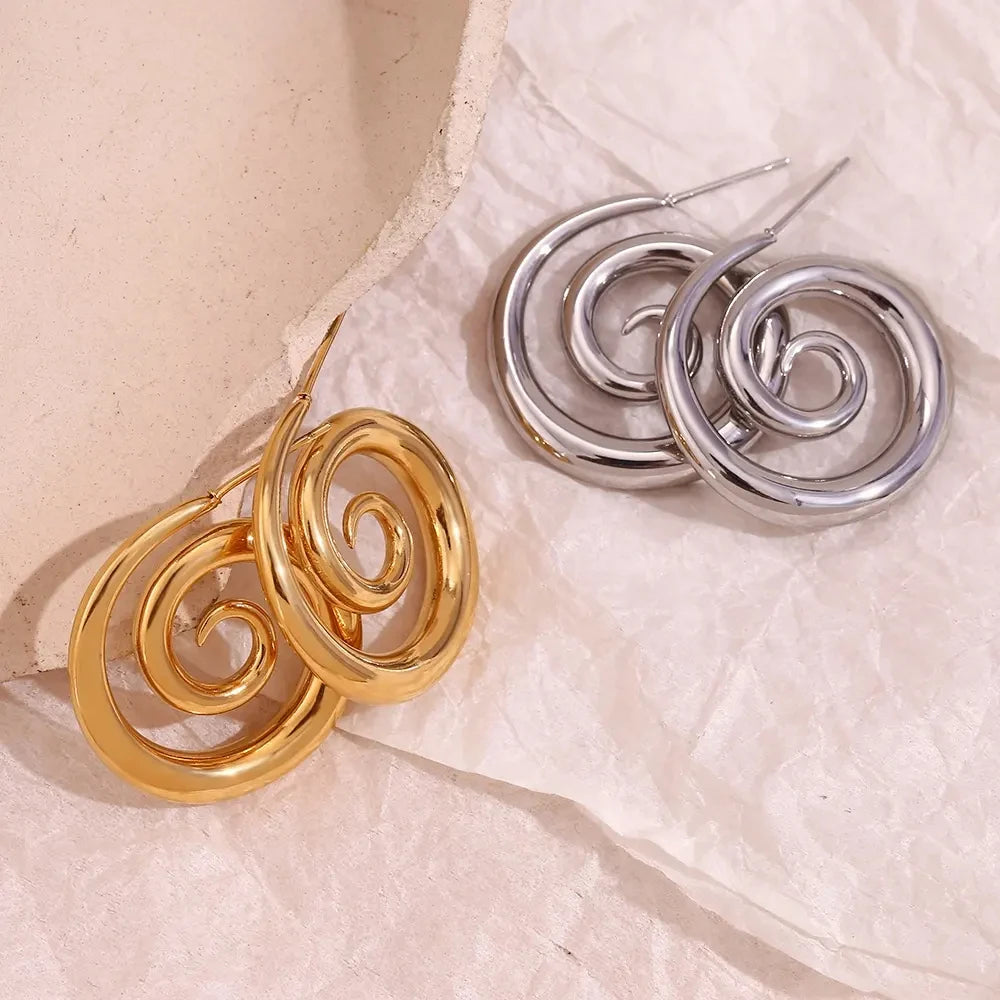 Winding Gold Plated Jewelry Stainless Steel Stud Earrings for Women Statement Jewelry Gifts Idea