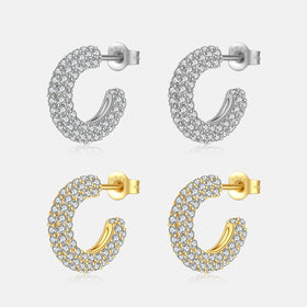 FUAMAY Fashion Jewelry Ladies 925 Silver Earrings Hollow Chunky Pave Hoop Earrings