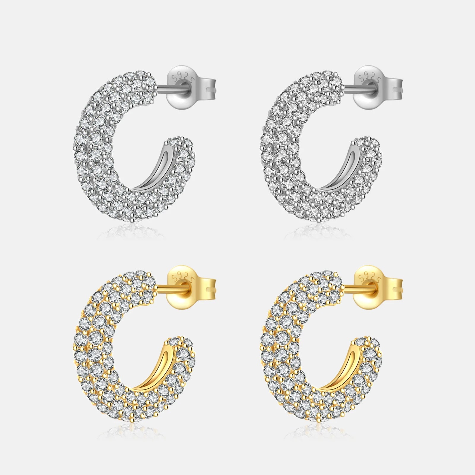 FUAMAY Fashion Jewelry Ladies 925 Silver Earrings Hollow Chunky Pave Hoop Earrings