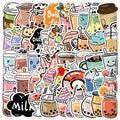 50Pcs Colorful Cartoon Bubble Tea Decorative Stickers for Kid Table Wall Waterproof Vinyl Milk Tea Sticker