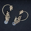 Trendy Gold Plated Alloy Crystal Glass Leaf Ear Clips Fashionable Cuff Can Be Removed for Party or Gift