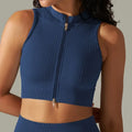 Breathable Fitness Yoga Workout Ribbed Fabric Tank Top Push up Zip Front Sports Bras for Women