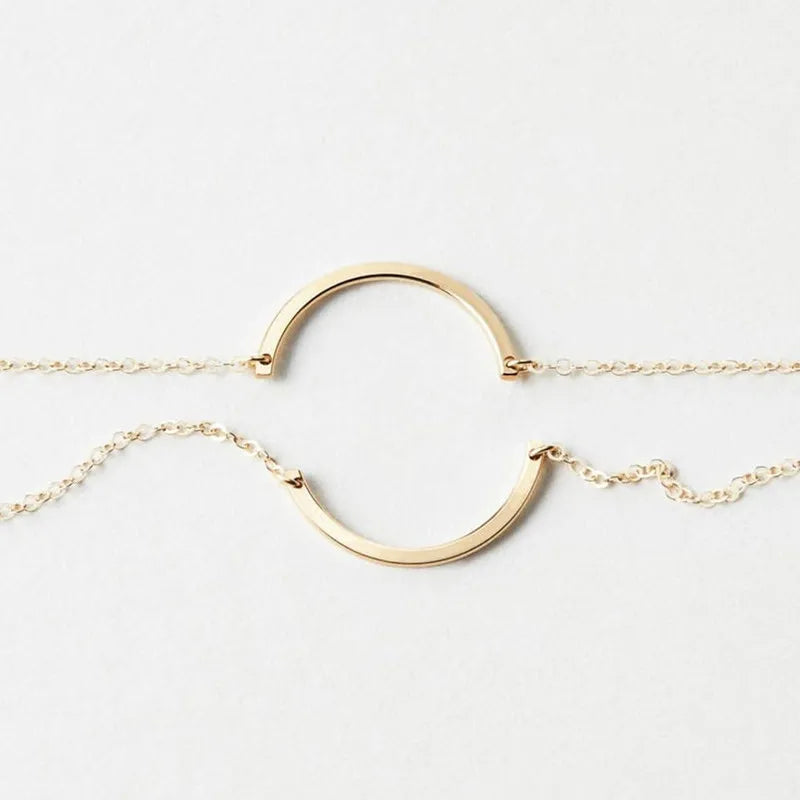 Minimalist 14k Gold Plated 925 Sterling Silver Curved bar Best Friend Necklace for Women