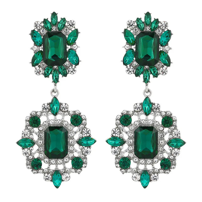 2023 New Arrival Fashion Jewelry Geometric Flower Earring Alloy Diamond Crystal Diamond Wedding Bridal Silver Earrings for Women