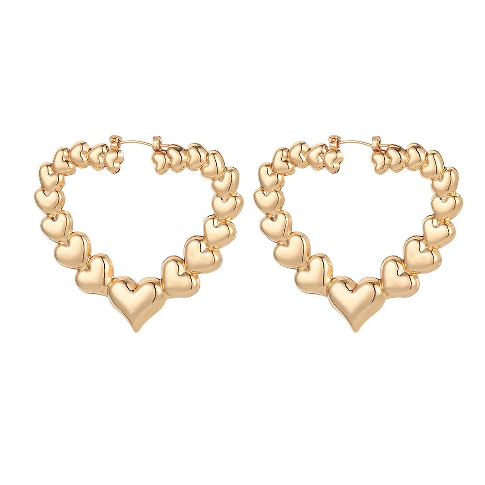 Fashion Gold Plated Bamboo Heart Hoop Earrings