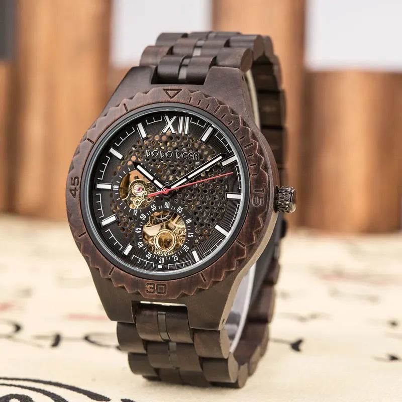 DODO DEER Design Round Stainless Steel Automatic Wooden Watch 47mm Water Resistant Glass Pointer Dial Luxury for Men MegaBDM