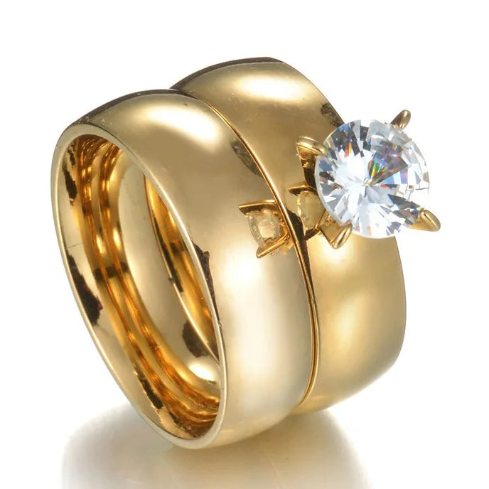 Wholesale Long Distance Relationship Stainless Steel Zircon Bead Charm Couple Finger Ring Matching Rings for Couples Lovers
