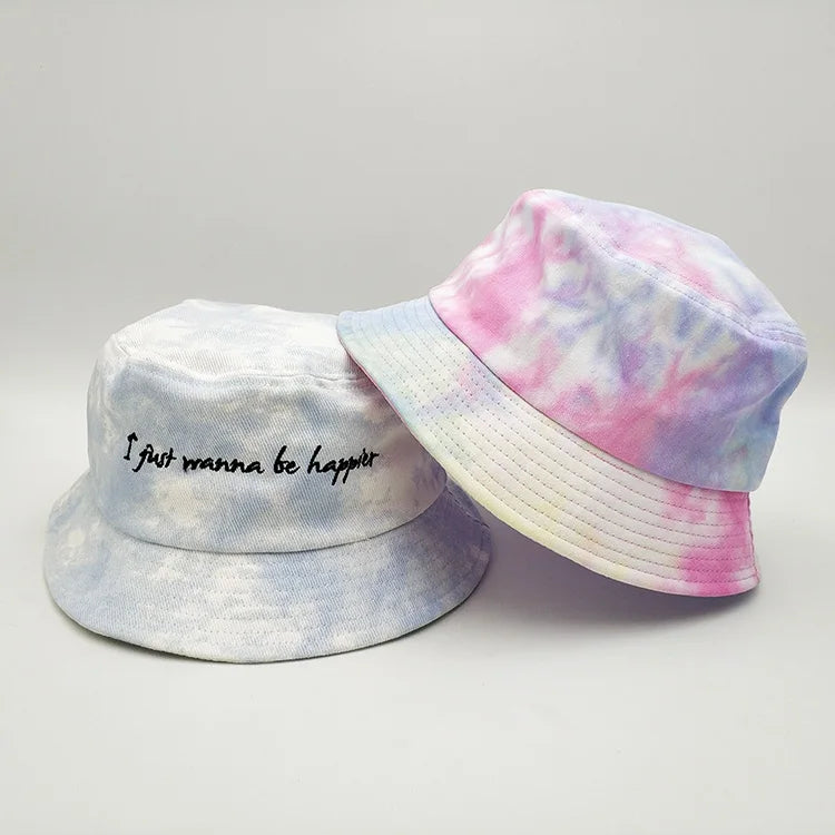 Wholesale 100% Cotton Velour Unisex Custom Print Embroidery Cartoon & Leaf Tie-Dyed Casual Daily Bucket Hat