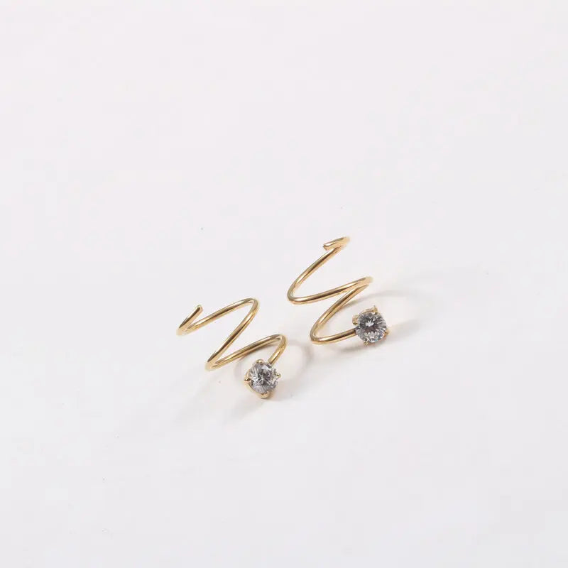 JOOLIM Jewelry PVD 18K Gold Plated Spiral Four Claws Zirconia Earring Stainless Steel Jewelry Trendy Jewelry