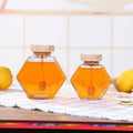 Luxury Classic Hexagon Glass Honey Jar Wooden Lid Spoon Eco-Friendly Portable Food Storage Container for Kitchen Home Presents