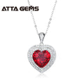2026 Christmas Jewelry Birthstone Created Ruby Heart Shape Design S925 Zircon Halo Gemstone Pendant Necklace Jewelry for Women