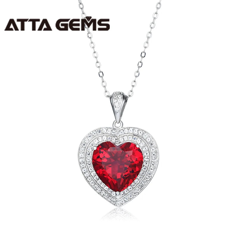 2026 Christmas Jewelry Birthstone Created Ruby Heart Shape Design S925 Zircon Halo Gemstone Pendant Necklace Jewelry for Women