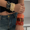 New Arrived Bohemian Style Patchwork Design Bamboo Shape Beads Bracelet Marble Textured Wide Face Round Fashion Bracelet
