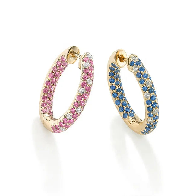 LOZRUNVE 925 Silver Sapphire Gemstone Diamond Large Bold Chunky Hoop Earring Gold Plated