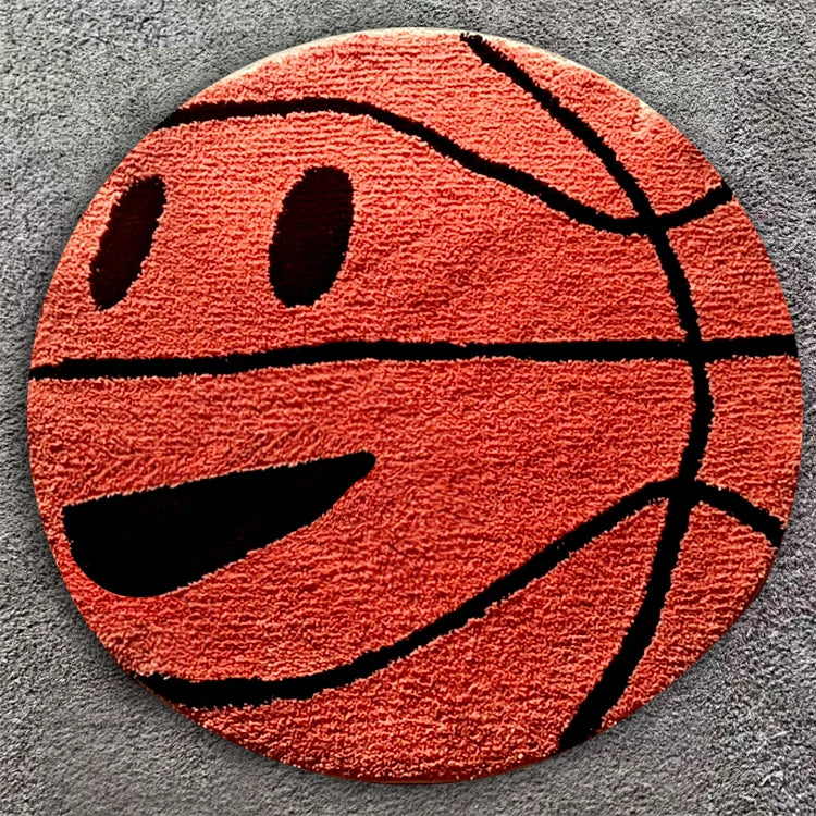 Machine Washable Absorbent Non slip Thick Cute Cartoon Orange Basketball Toilet Rug Round Door Mats Custom Bath Mat