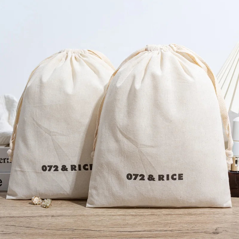 Wholesale Recyclable Cotton Linen Calico Drawstring Bags for Coffee Dust Clothing & Food Storage