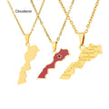 18K Gold Plated Stainless Steel Necklace with Morocco Map Flag Pendant New Trendy Red Enamel Jewelry for Men and Women