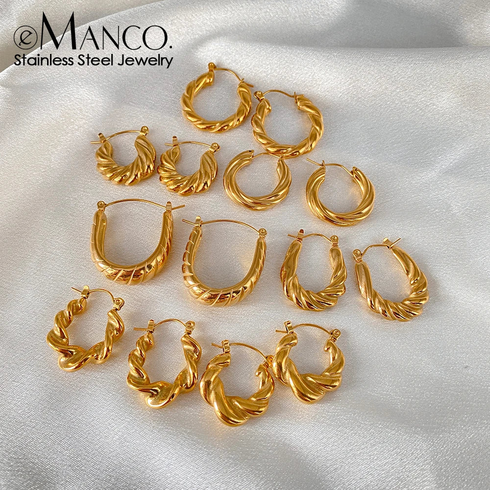 EManco Popular Women's Korean Japan Stainless Steel Fine Jewelry Hoop Earrings Rope Twisted Piercing Earrings Dainty