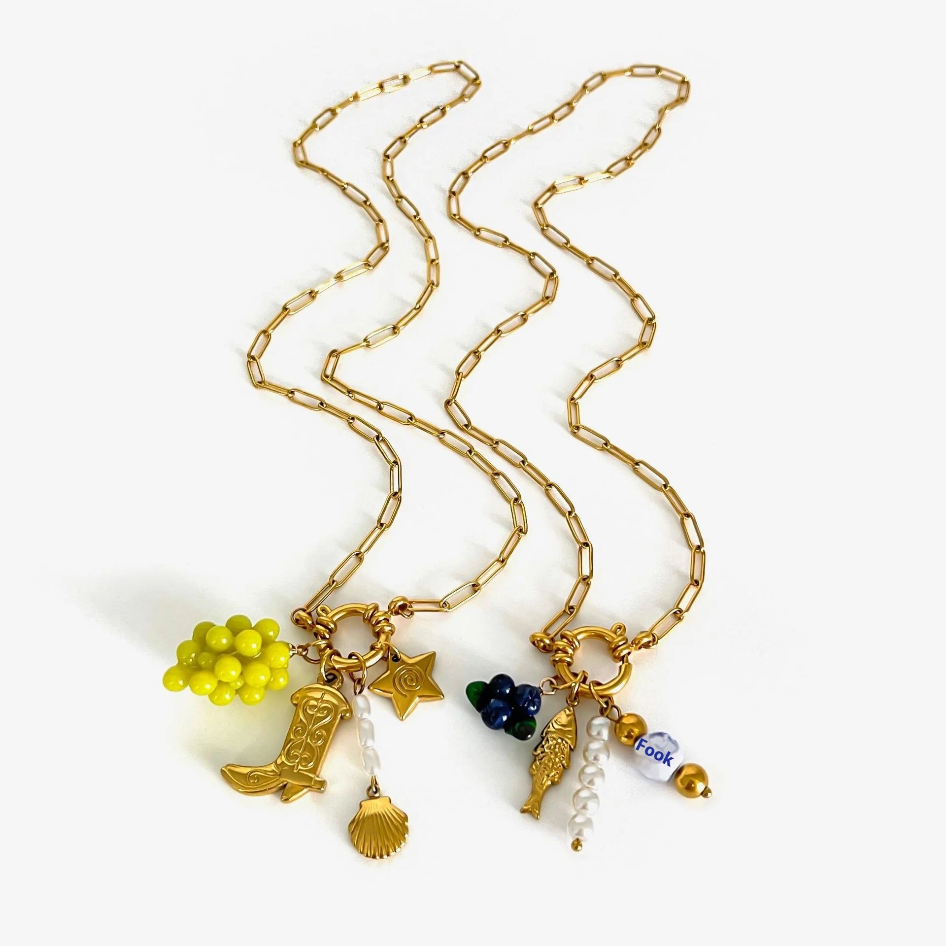 Women's Trendy 18K Gold Titanium Steel Necklace High Quality Waterproof Cute Pearl Blueberry Grape Pattern Niche Design Necklace
