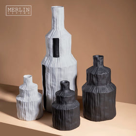 Merlin Living Nordic Modern Flower Bottle White Ceramic Vase with Textured Ink Industrial Style Matte Luxury Home Decor Cylinder