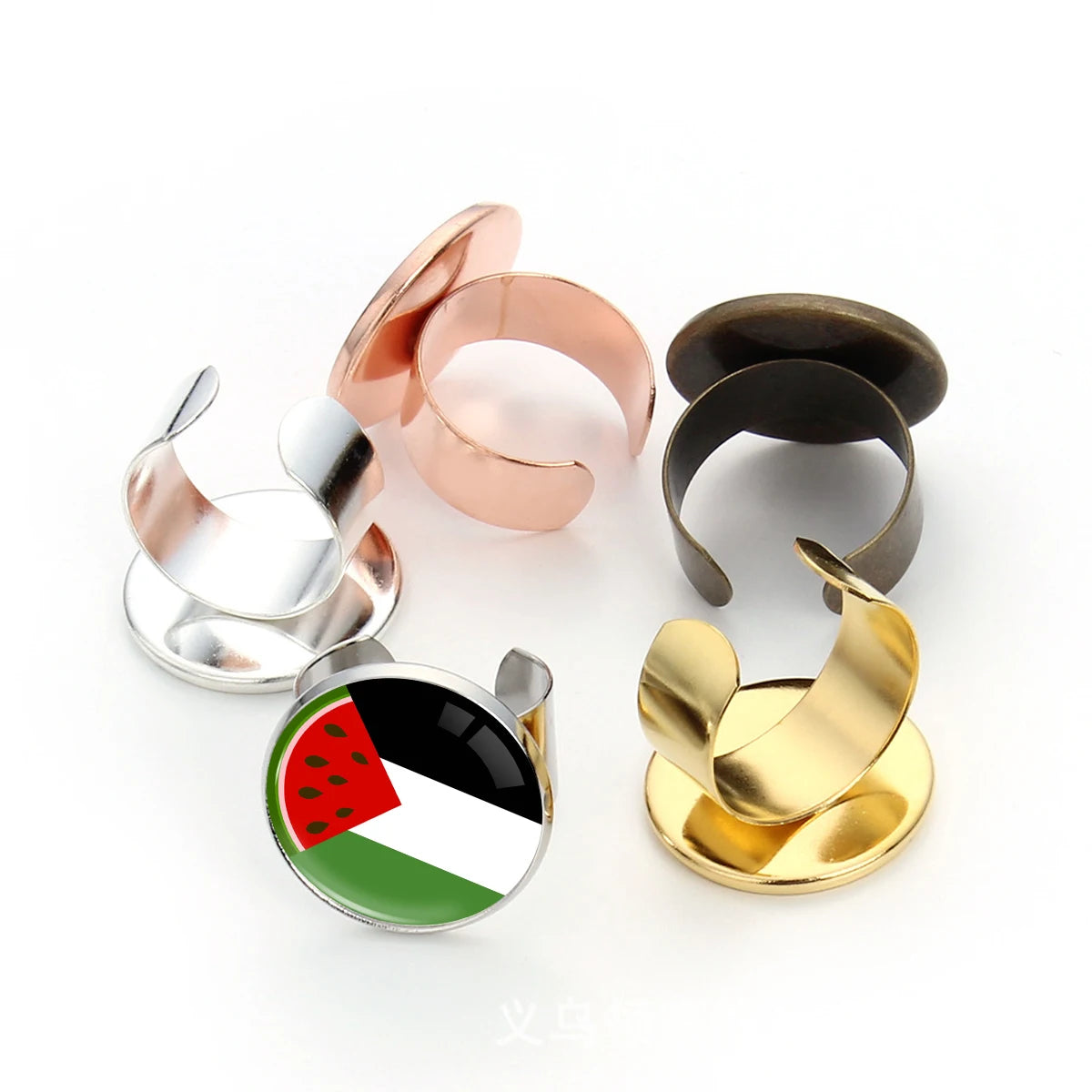 Manufacturer I Love Palestine Flag Design Ring Silver Brass Rose Gold Tone Open End Ring