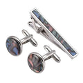 Wholesale Abalone Shell Stone Mother Pearl Cufflink Tie Clip Set Custom Men Suit Shirt Tie Pin Wedding Tuxedo Cufflinks Tie Bar