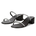 Party Dress Shoes Shiny Rhinestones Fashion Luxury Women Slip on Block Heels Round Toe Ladies Slipper Shoes