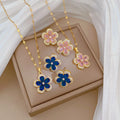 BS Stainless Steel Gold Diamond Five Clover Necklace Earring Pendant Necklace Set for Women Flower Jewelry Set