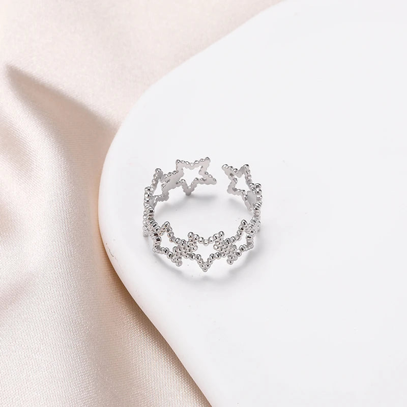 2023 Hot Sales Women Silver Adjustable Simple Charming Stainless Steel Heart Star Ring for Jewelry Gift
