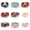 Cross Leather Women's Bracelet Metal Large Ring Cuff Bracelet Multi-layer Wrist Strap Magnetic Buckle Bracelet