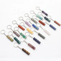 Carved Bamboo Joint Shape Charm Pendant Keychain Healing Crystal Stone Key Rings for Gift