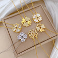 Dainty Waterproof Silver 18K PVD Gold Plated Stainless Steel Magnetic Heart Four Leaf Clover Necklace Jewelry for Women