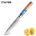 XITUO Damascus Steel VG10 Utility Knife Chef Knife Paring Vegetable Kitchen Knife Blue Resin Color Wood Handle Cooking Tool